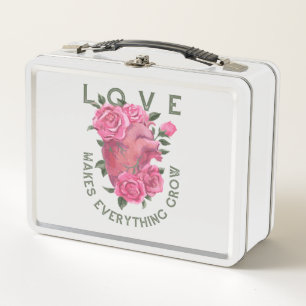 Love Makes Everything Grow Floral Metal Lunch Box 