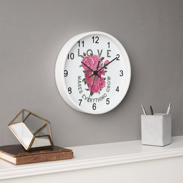 Love Makes Everything Grow – Romantic Floral Art  Clock (Office)