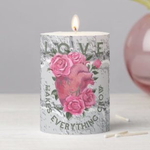 Love Makes Everything Grow – Romantic Floral Art  Pillar Candle