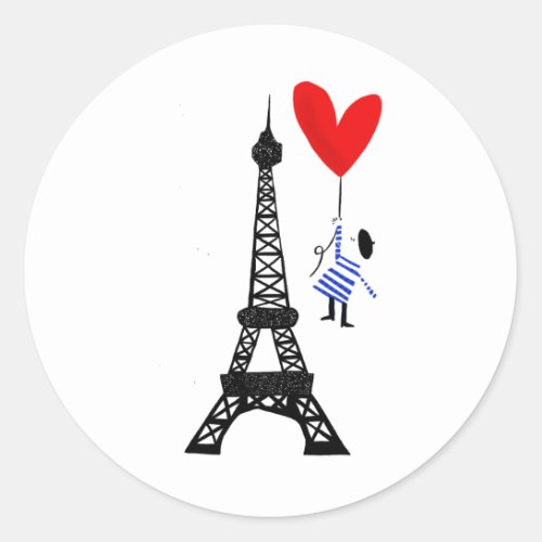 Love makes him fly in Paris Classic Round Sticker