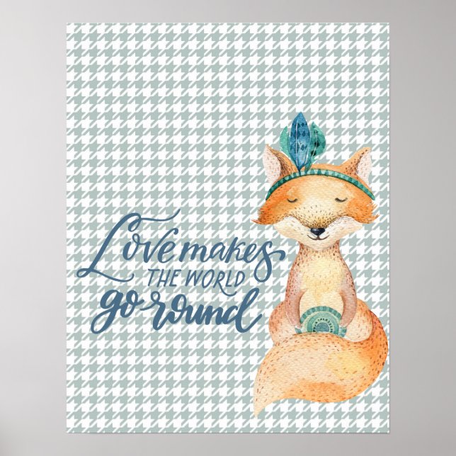 Love Makes the World - Boho Fox Wood Poster (Front)
