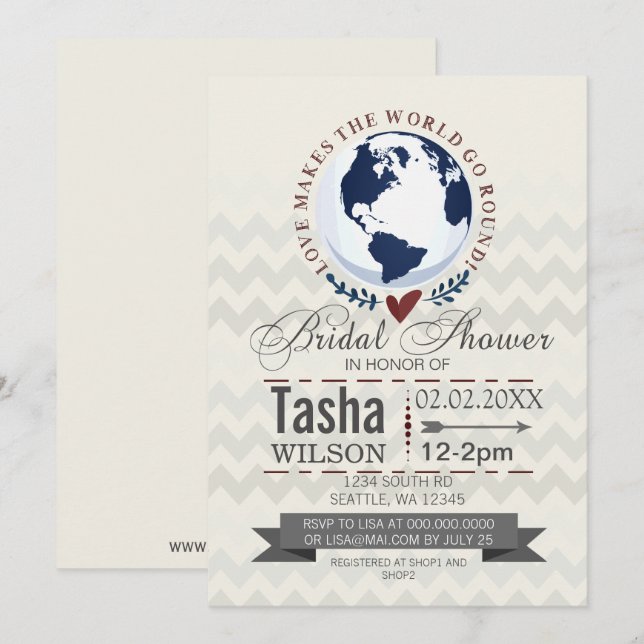 Love Makes The World Go Round Bridal Shower Invite (Front/Back)