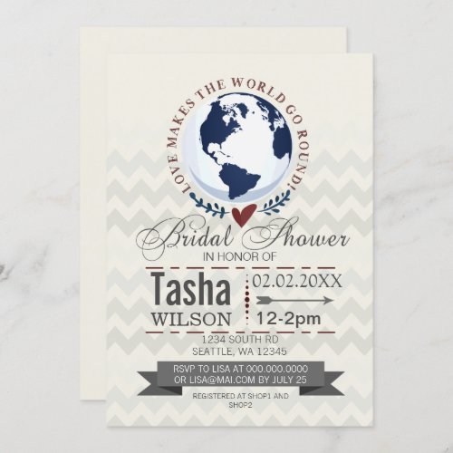 Love Makes The World Go Round Bridal Shower Invite