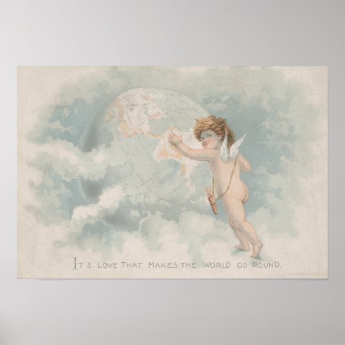 Love makes the World go round Vintage Angel Earth Poster