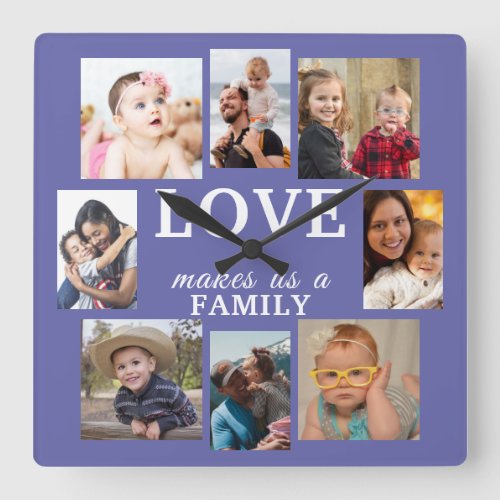 Love Makes Us A Family Quote 8 Photo Periwinkle   Square Wall Clock