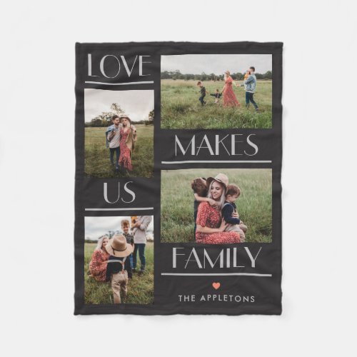 Love Makes Us Family Editable Color Photo Blanket