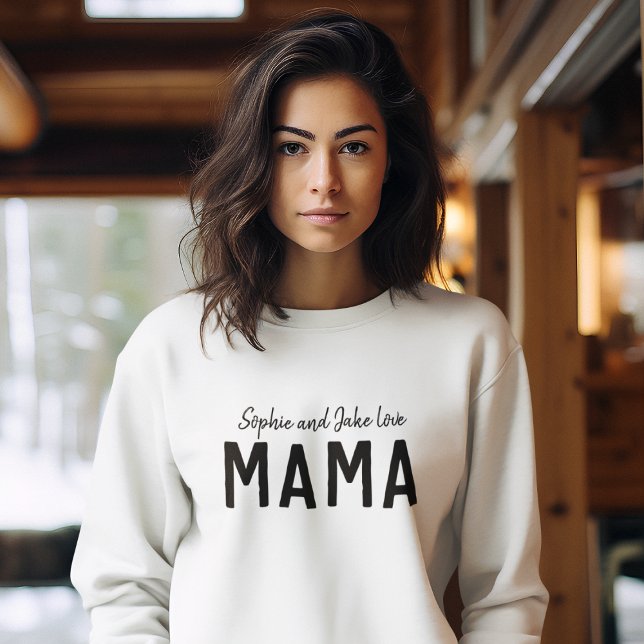 Love Mama | Modern Bold Kid's Names Mother's Day Sweatshirt (Creator Uploaded)