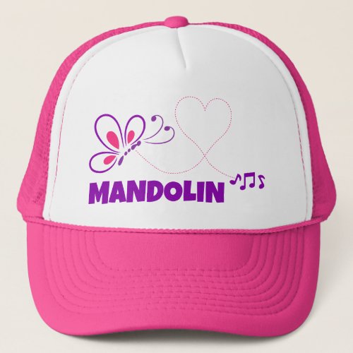 Love Mandolin Pink Purple Butterfly Heart Music Notes Trucker Hat