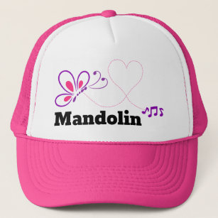 Love Mandolin Pink Purple Butterfly Heart Trucker Hat