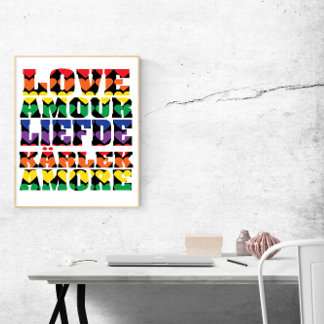 Love Many Languages Rainbow Hearts Poster