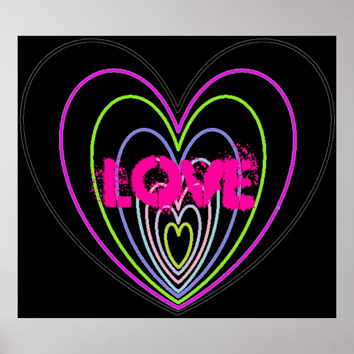 LOVE Many Optical Illusion Neon Hearts Poster