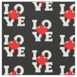 LOVE Maple Leaf Canada White on Black Fabric