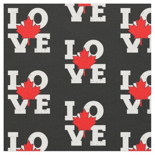 LOVE Maple Leaf Canada White on Black Fabric