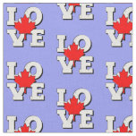 LOVE Maple Leaf Canada White on Blue Fabric