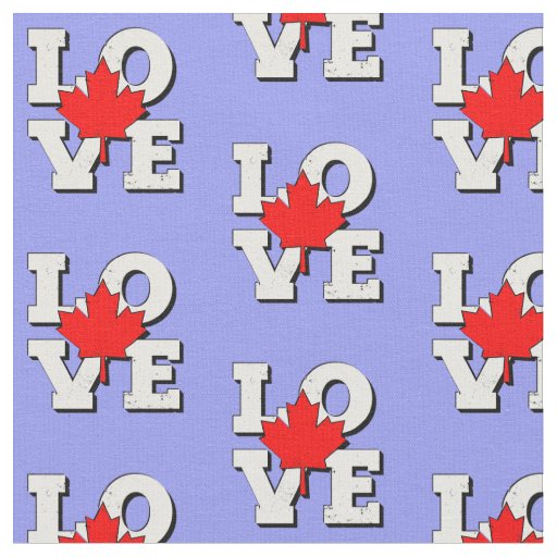LOVE Maple Leaf Canada White on Blue Fabric