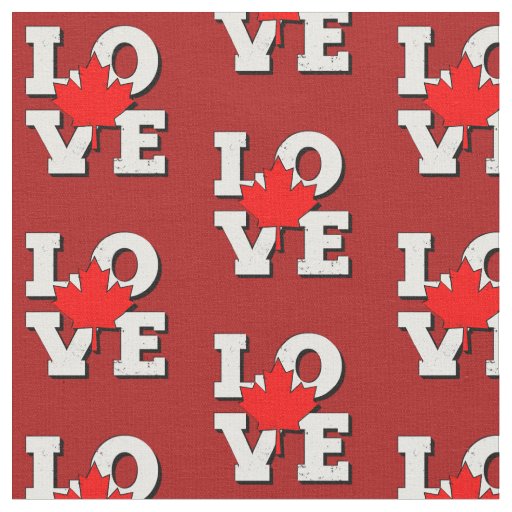 LOVE Maple Leaf Canada White on Red Fabric