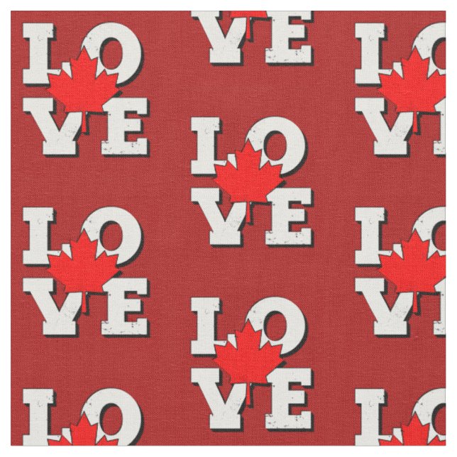 LOVE Maple Leaf Canada White on Red Fabric (Close Up)