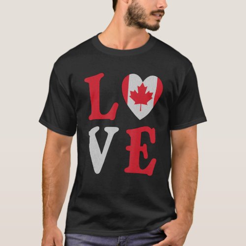 Love Maple Leaf Heart Canada Flag Canadian Roots P T_Shirt