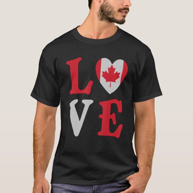 Love Maple Leaf Heart Canada Flag Canadian Roots P T-Shirt (Front)