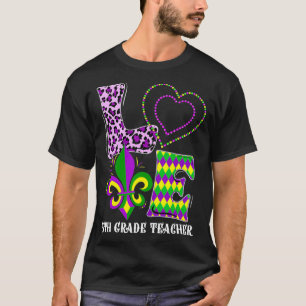 Love Mardi Gras 5th Grade Teacher Leopard Print Co T-Shirt