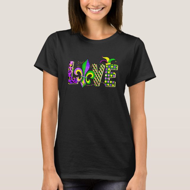Love Mardi Gras Beads for women Carnival Parade T-Shirt (Front)
