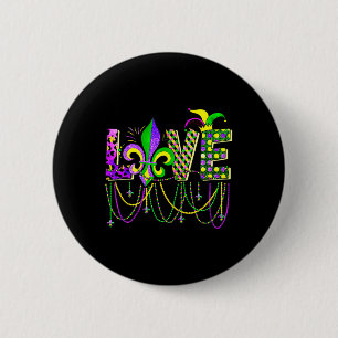 Love Mardi Gras Beads For Women Funny Carnival Par Button