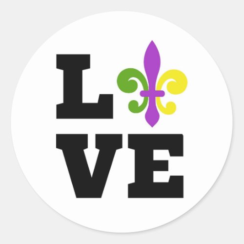 Love Mardi Gras Classic Round Sticker