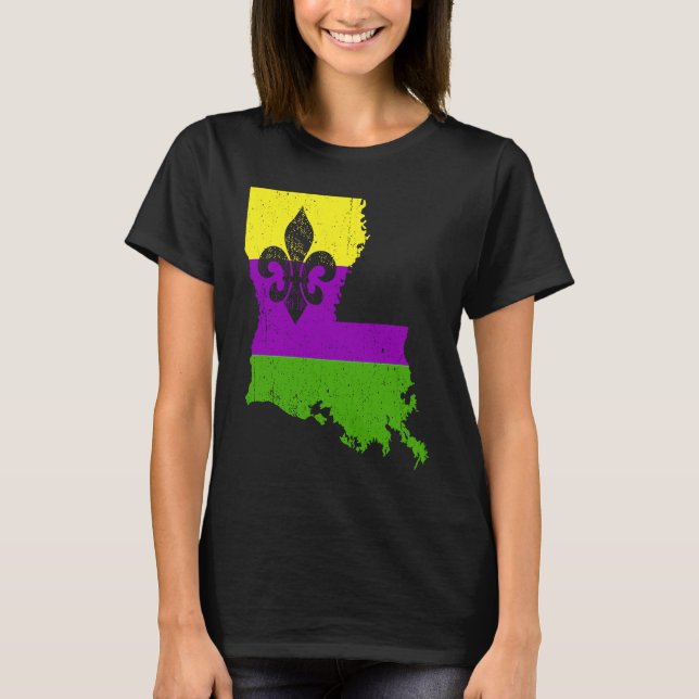 Love Mardi Gras Crawfish New Orleans Louisiana Map T-Shirt (Front)