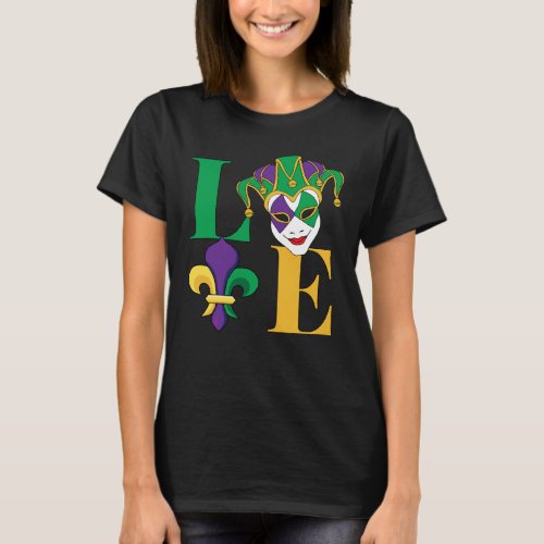 Love Mardi Gras Jester Fleur_de_Lis T_Shirt