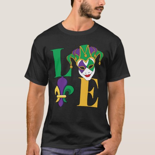 Love Mardi Gras Jester Mask Fleur_de_Lys T_Shirt