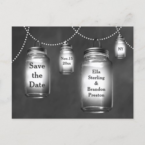 Love Mason Jars on Chalkboard Save the Date Announcement Postcard