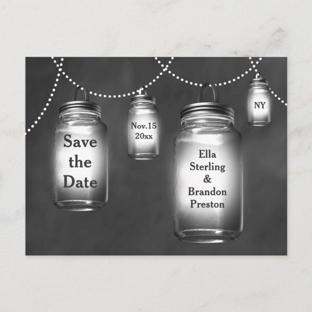 Love Mason Jars on Chalkboard Save the Date Announcement Postcard (Front)
