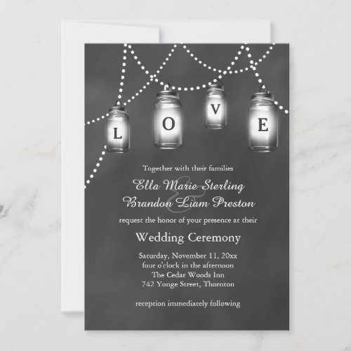 Love Mason Jars on Chalkboard Wedding Invitation