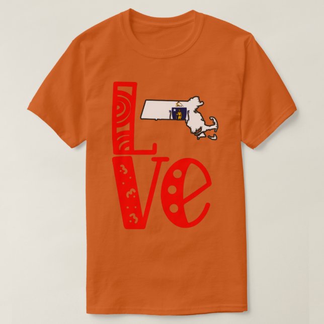 Love Massachusetts in Art Block Letters  T-Shirt (Design Front)