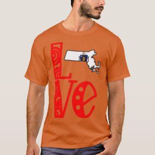 Love Massachusetts in Art Block Letters  T-Shirt