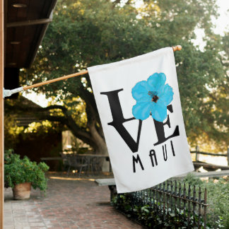 LOVE Maui Blue Hibiscus House Flag