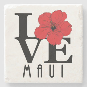 LOVE Maui Red Hibiscus Stone Coaster