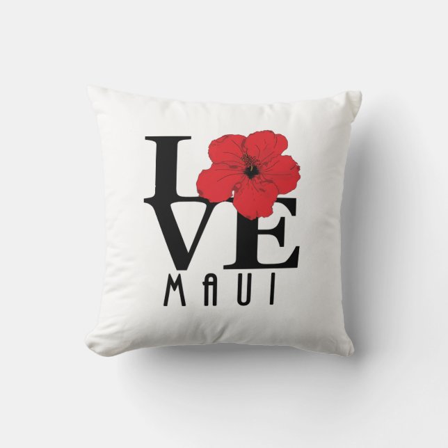 LOVE Maui Red Hibiscus Throw Pillow (Front)