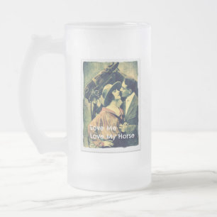 Love me and Love my Horse Vintage Couple Frosted Glass Beer Mug
