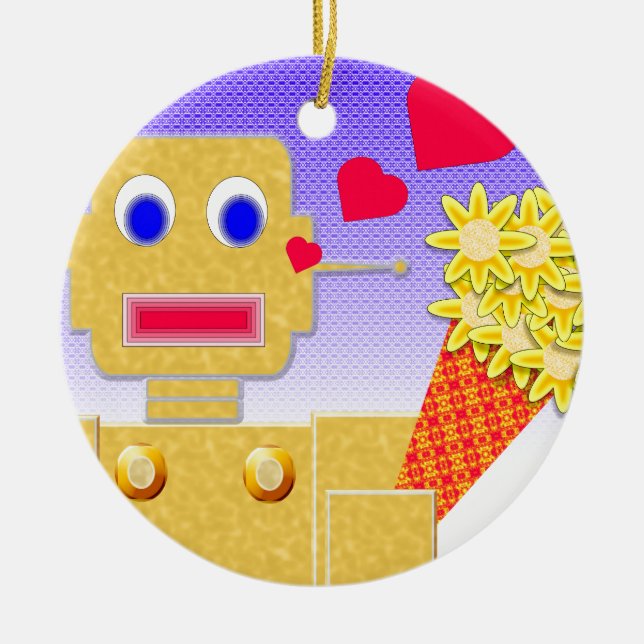 Love Me, I'm a Bot Ceramic Ornament (Front)