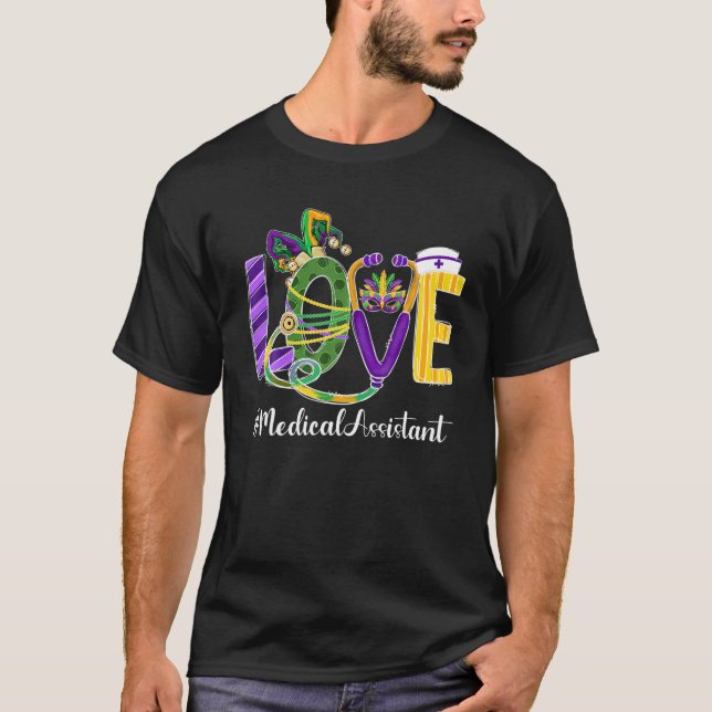 LOVE Medical Assistant Leopard Mardi Gras Festival T-Shirt (Front)
