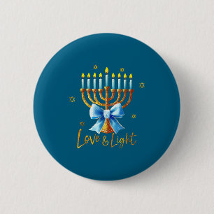 Love Menorah Chanukah Light Hanukkah Blue Coquette Button