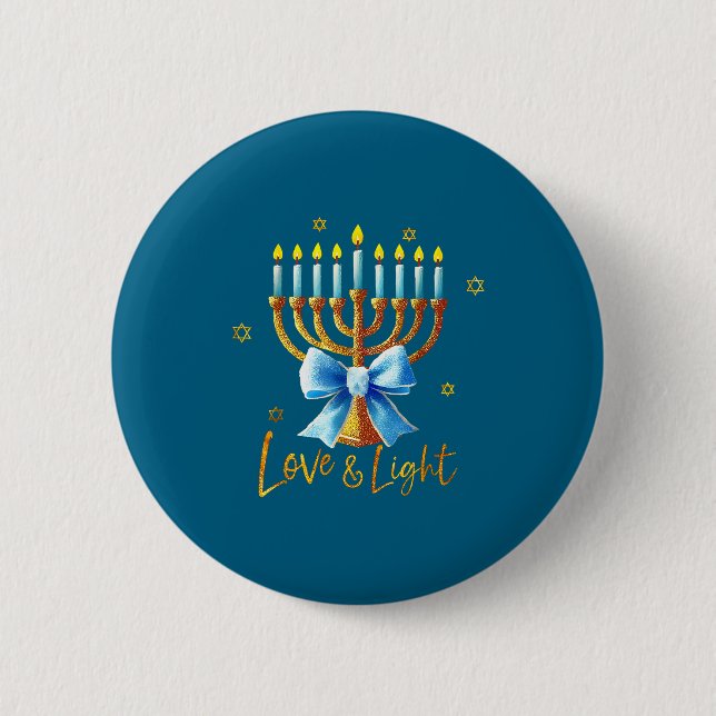 Love Menorah Chanukah Light Hanukkah Blue Coquette Button (Front)