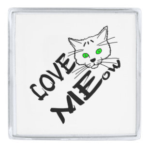 Love MEow Silver Finish Lapel Pin
