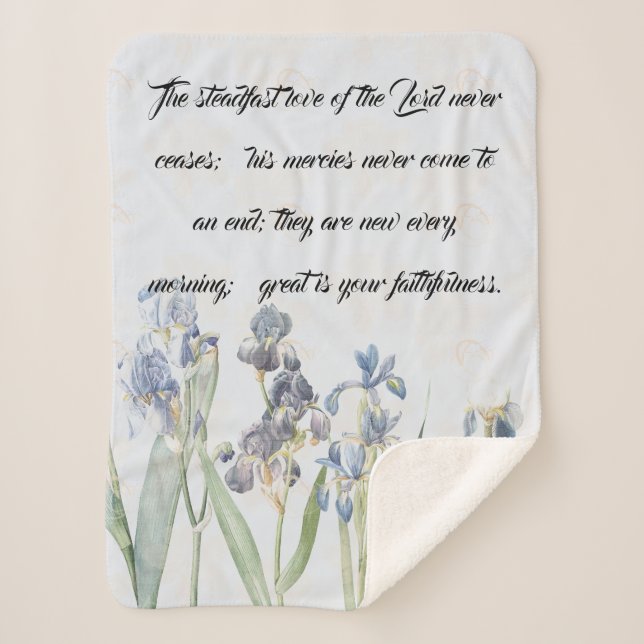 Love Mercy of God Blue Iris Flowers Sherpa Blanket (Front)