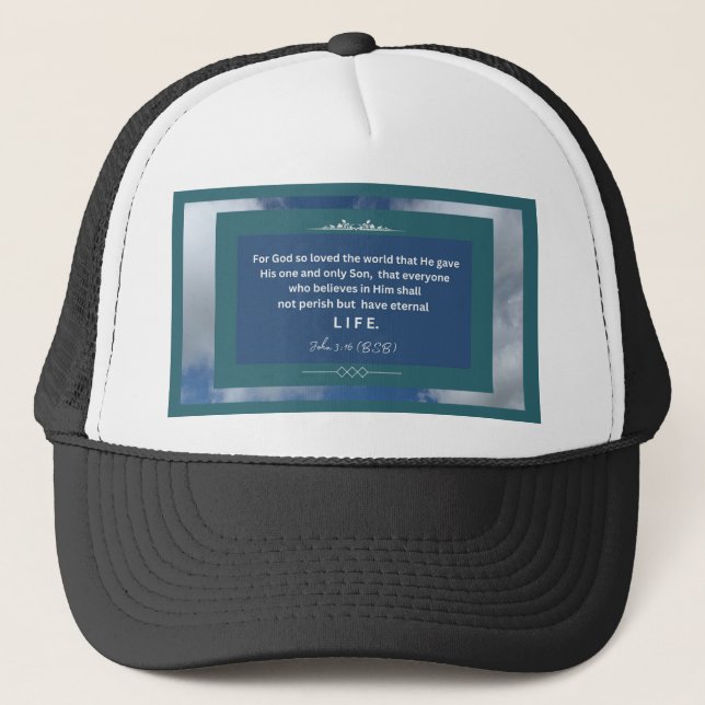 Love Message - John 3-16 - Black Trucker Hat (Front)