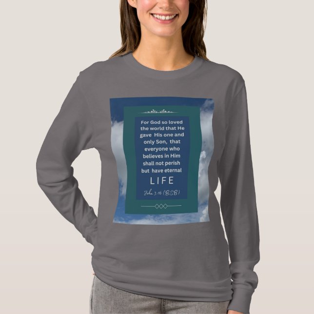 Love Message - John 3-16 - Long Sleeve Med Gray T-Shirt (Front)