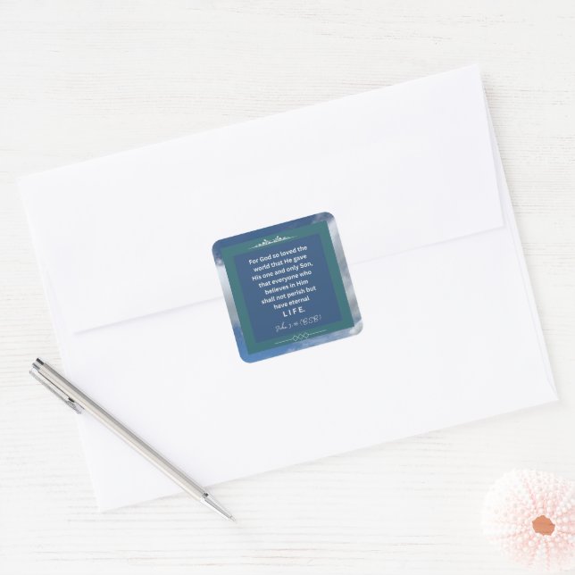Love Message - John 3-16 - Square Stickers (Envelope)