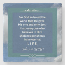 Love Message - John 3-16 - Square Stone Coaster