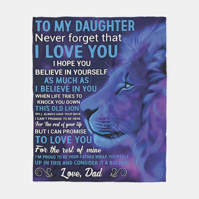 Love Message To My Daughter, Blue Lion, from Dad Fleece Blanket (Front)
